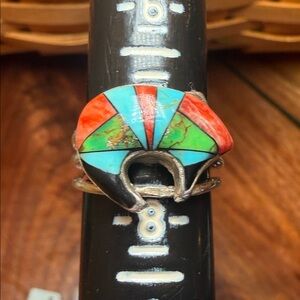 Southwest Sterling Silver Inlay Bear Ring